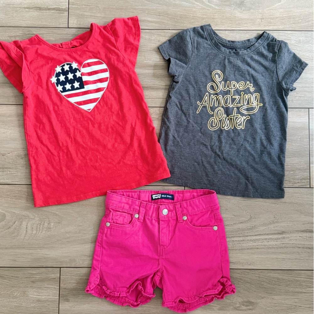 5t bundle Summer shorts and Fourth of July shirt